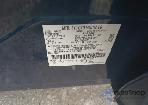 2020 Ford Edge Sel from USA, damaged, VIN 2FMPK3J9XLBA97844